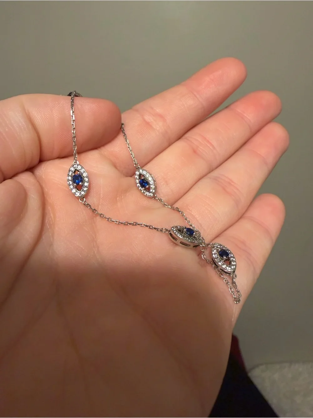 925 Sterling Silver Blue Evil Eye Marquise Station Bracelet